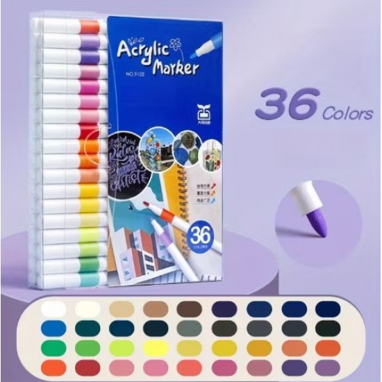 Acrylic markers,36 colors, quick-drying, with a rubber grip, suitable for all surfaces.